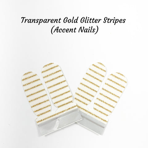 Transparent Gold Glitter Stripes Accent Nail Wraps