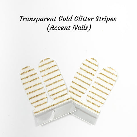 Transparent Gold Glitter Stripes Accent Nail Wraps
