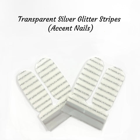 Transparent Silver Glitter Stripes Accent Nail wraps