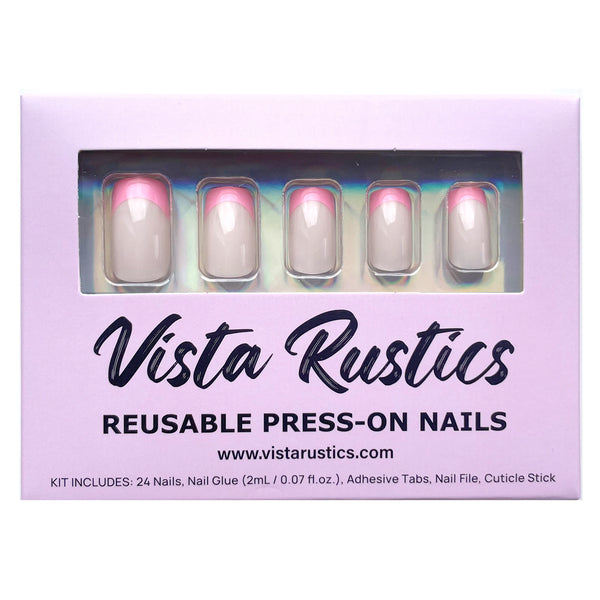 24 Pcs Press on Nails -Bubble Gum Pink French
